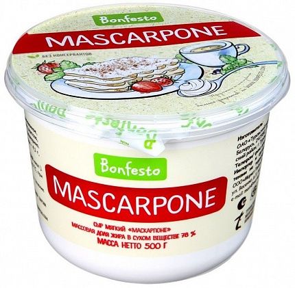 Сыр мягкий "Маскарпоне", жир.78%, (фас. 500г) (Туровский МК, ТМ Bonfesto)